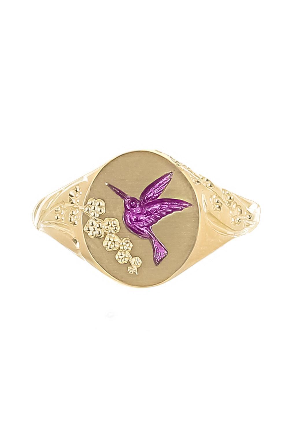 Purple Hummingbird Signet Ring-YELLOW GOLD-6.5-JEWELRYFINE JEWELRING-CASTRO SMITH