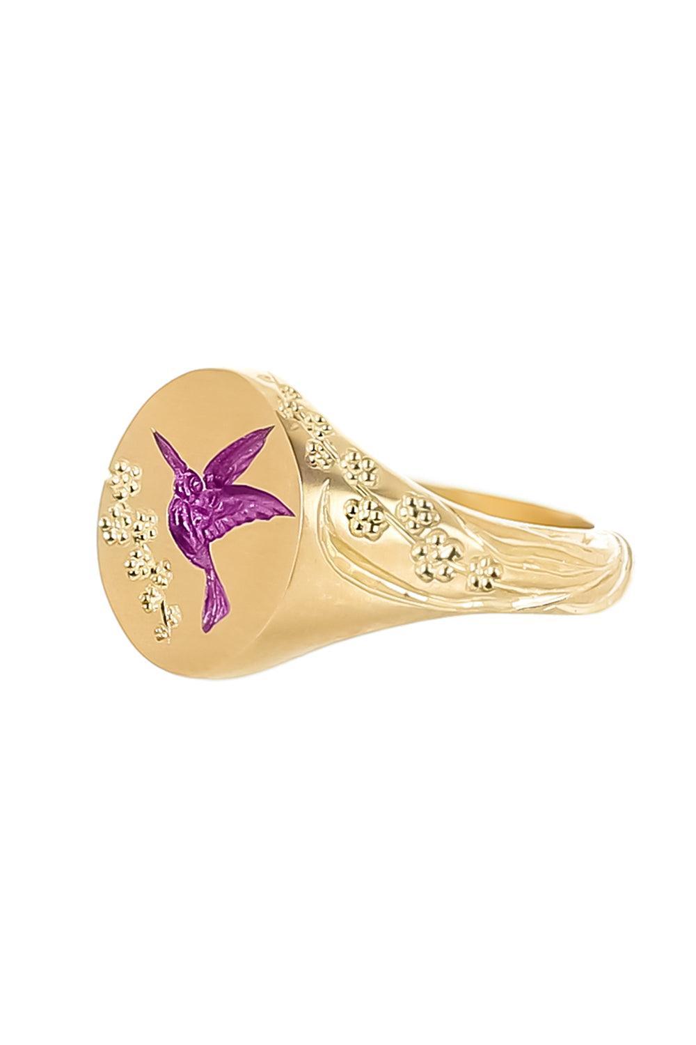 Purple Hummingbird Signet Ring-YELLOW GOLD-6.5-JEWELRYFINE JEWELRING-CASTRO SMITH