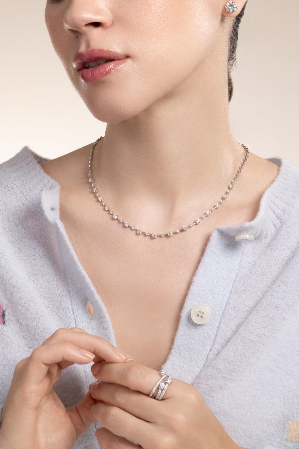 Diamond Alternating Starry Night Necklace-WHITE GOLD-16-JEWELRYFINE JEWELNECKLACE O-KWIAT