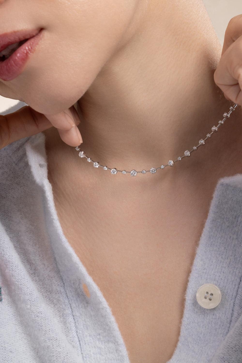 Diamond Alternating Starry Night Necklace-WHITE GOLD-16-JEWELRYFINE JEWELNECKLACE O-KWIAT