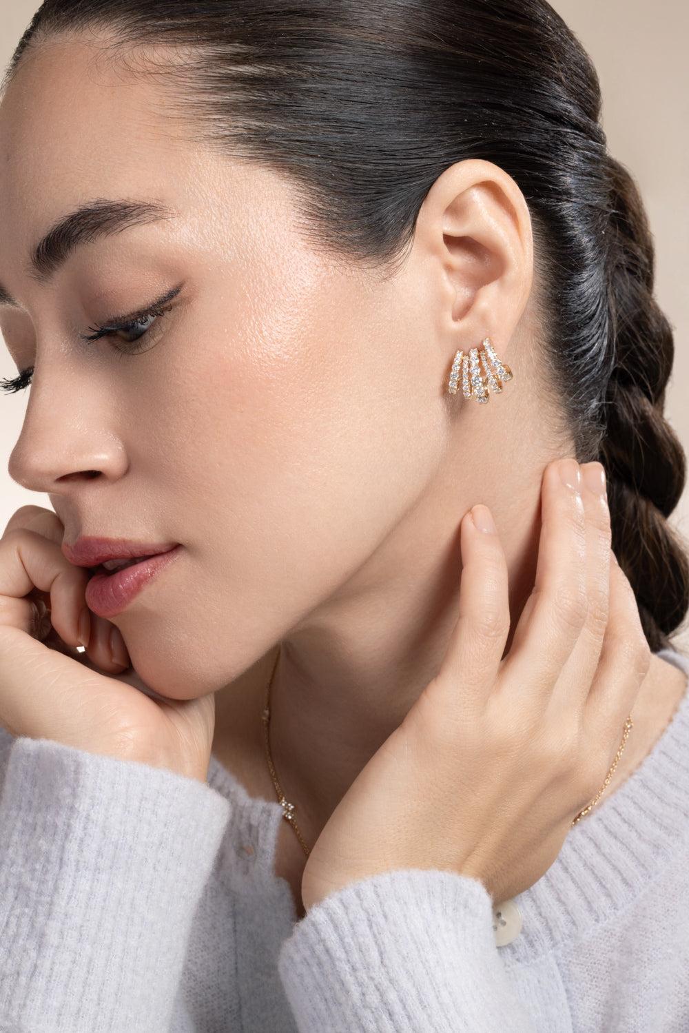Diamond Five Row Ear Cuff Earrings - Yellow Gold-YELLOW GOLD-JEWELRYFINE JEWELEARRING-KWIAT