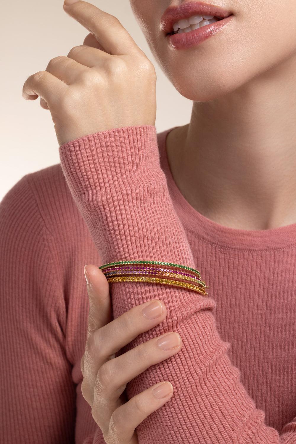 Rainbow Sapphire Stackable Bangle Bracelet-YELLOW GOLD-JEWELRYFINE JEWELBRACELET O-KWIAT