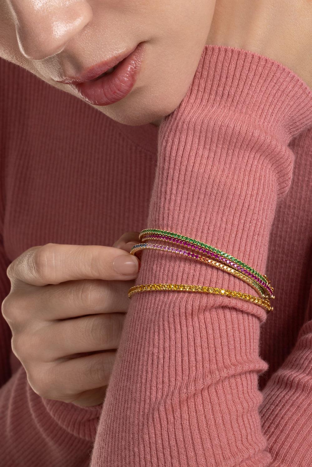 Rainbow Sapphire Stackable Bangle Bracelet-YELLOW GOLD-JEWELRYFINE JEWELBRACELET O-KWIAT