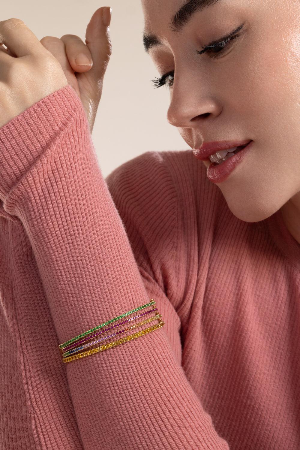 Rainbow Sapphire Stackable Bangle Bracelet-YELLOW GOLD-JEWELRYFINE JEWELBRACELET O-KWIAT