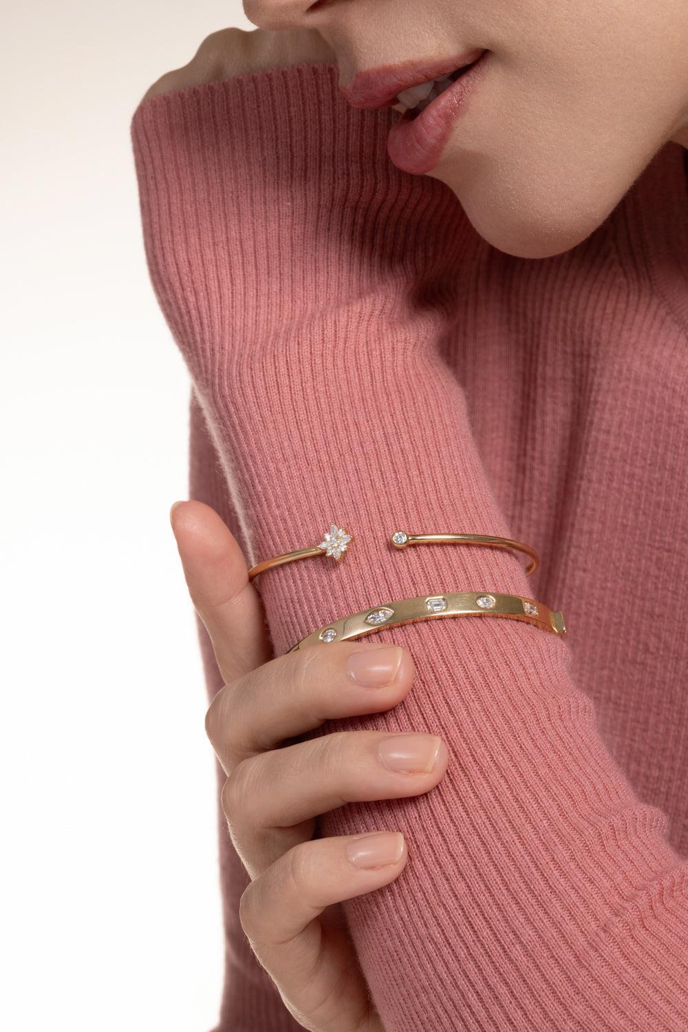 Diamond Star Open Bangle Bracelet-YELLOW GOLD-JEWELRYFINE JEWELBRACELET O-KWIAT