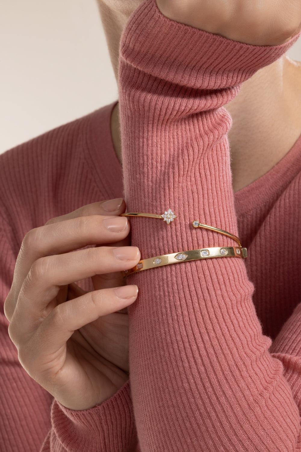 Diamond Star Open Bangle Bracelet-YELLOW GOLD-JEWELRYFINE JEWELBRACELET O-KWIAT