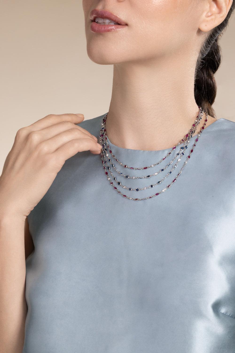 Sapphire Diamond String Necklace-PLATINUM-35-JEWELRYFINE JEWELNECKLACE O-KWIAT