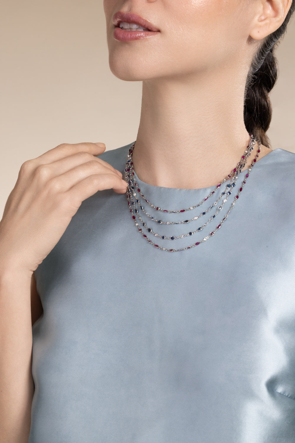 Ruby Diamond String Necklace-PLATINUM-36-JEWELRYFINE JEWELNECKLACE O-KWIAT