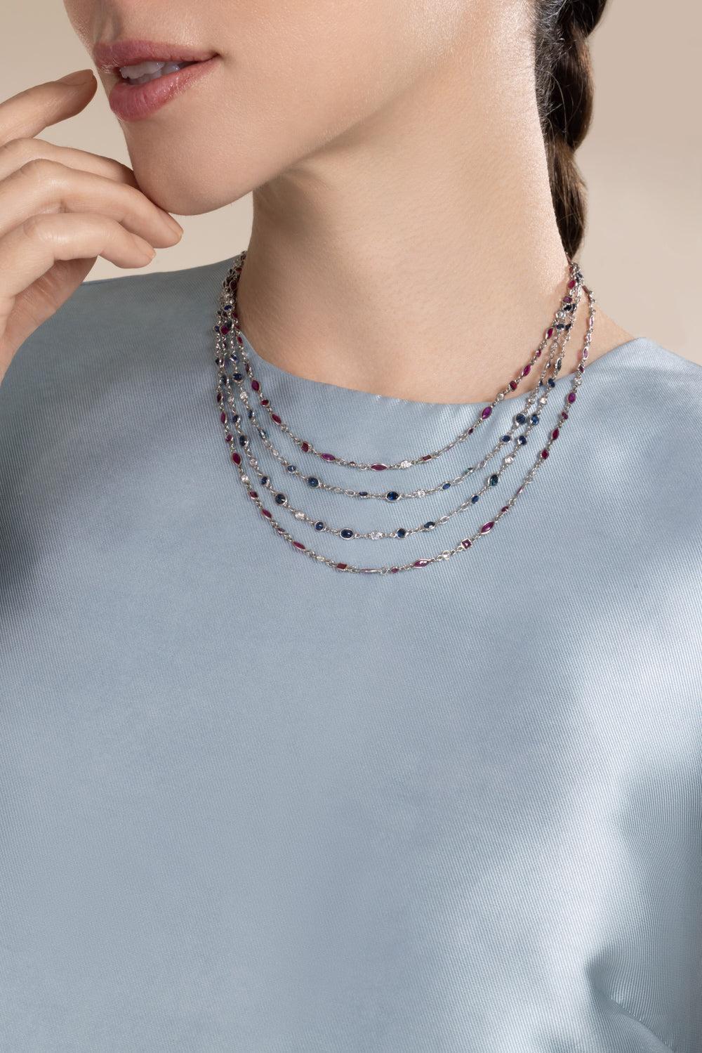 Sapphire Diamond String Necklace-PLATINUM-35-JEWELRYFINE JEWELNECKLACE O-KWIAT