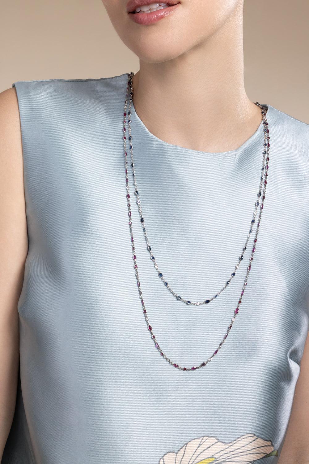 Sapphire Diamond String Necklace-PLATINUM-35-JEWELRYFINE JEWELNECKLACE O-KWIAT