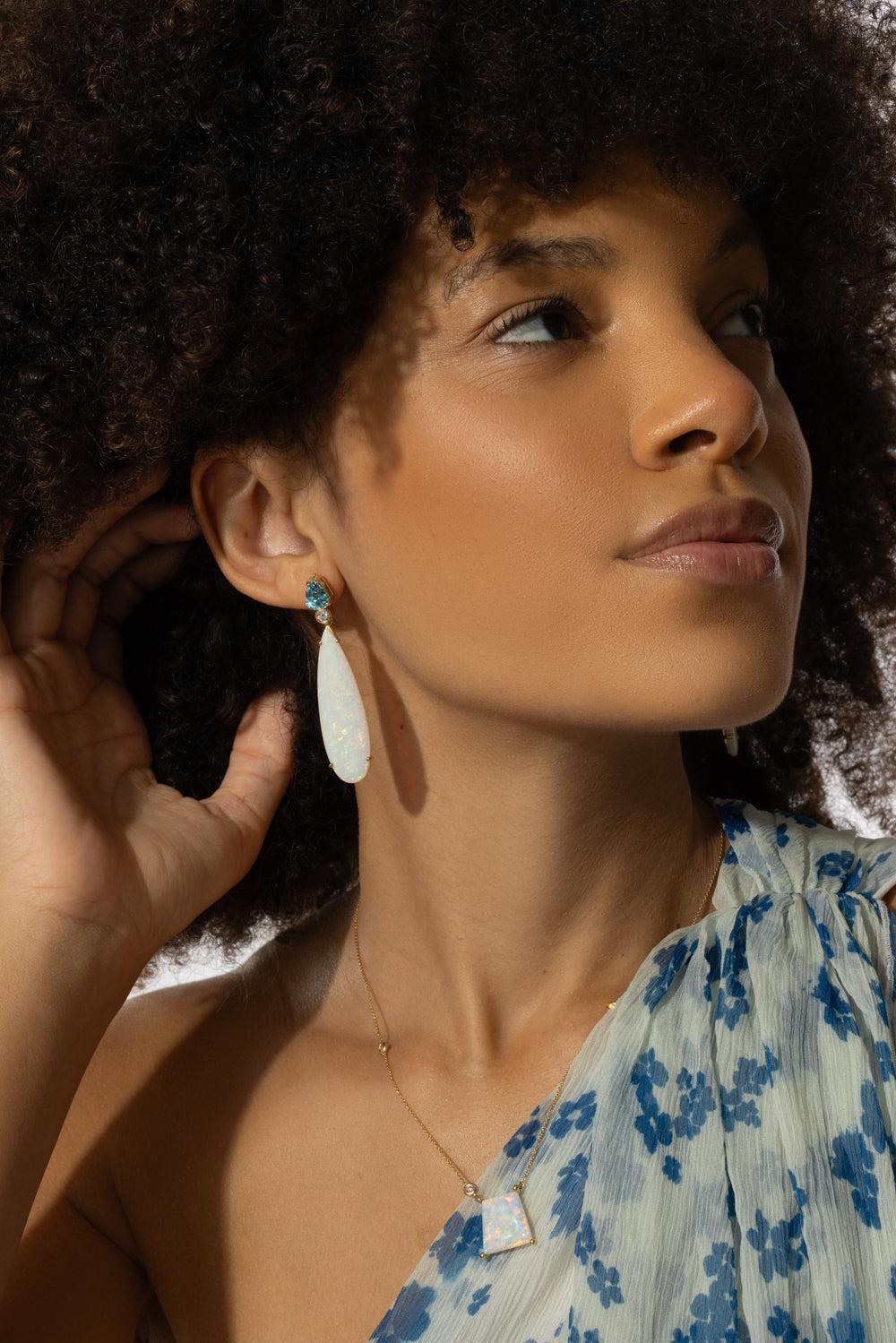 Brazilian Opal Blue Zircon Drop Earrings-YELLOW GOLD-JEWELRYFINE JEWELEARRING-LISA NIK