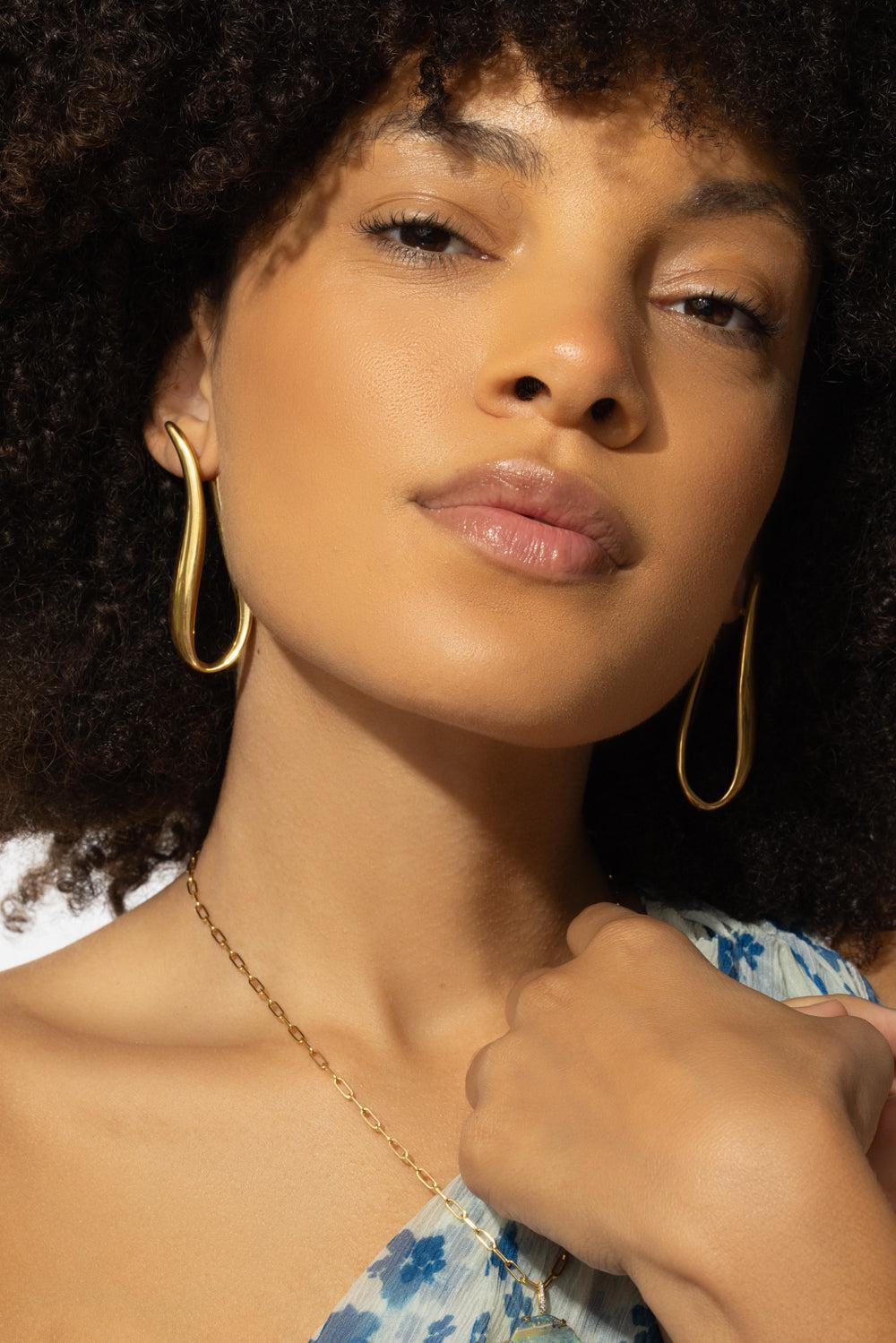 Elongated Wavy Earrings-YELLOW GOLD-JEWELRYFINE JEWELEARRING-LISA NIK