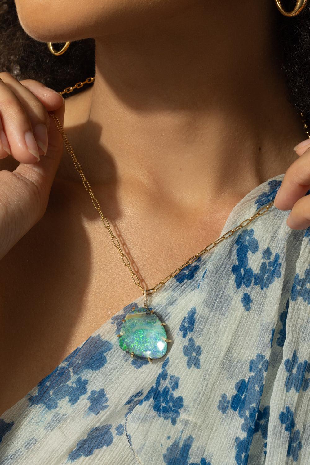 Australian Boulder Opal Diamond Necklace-YELLOW GOLD-JEWELRYFINE JEWELNECKLACE O-LISA NIK