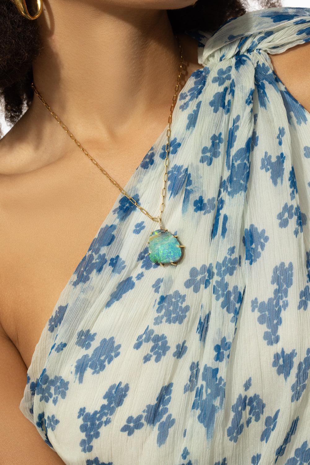 Australian Boulder Opal Diamond Necklace-YELLOW GOLD-JEWELRYFINE JEWELNECKLACE O-LISA NIK