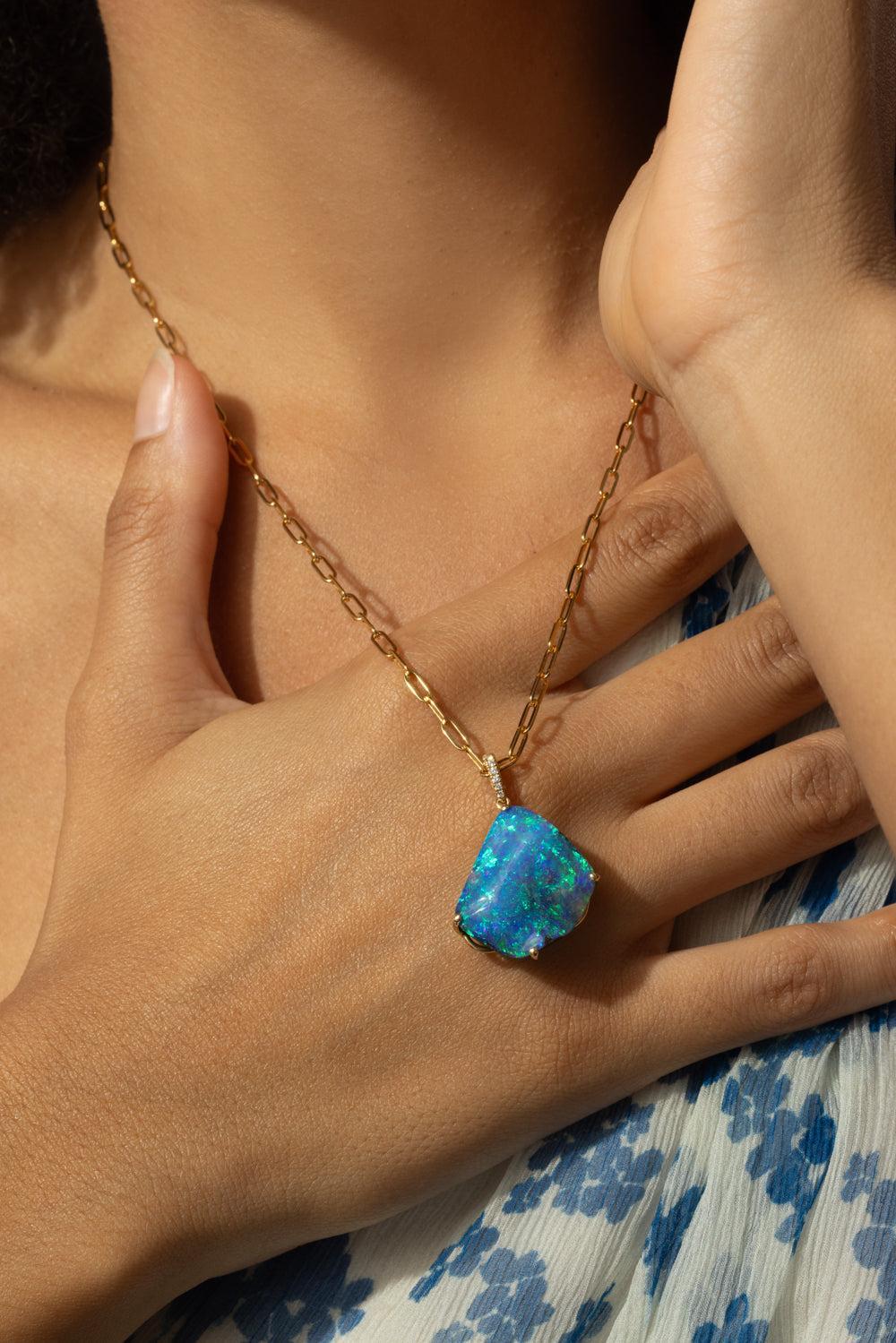 Australian Boulder Opal Diamond Necklace-YELLOW GOLD-JEWELRYFINE JEWELNECKLACE O-LISA NIK