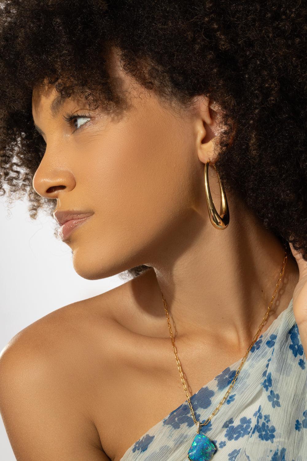 Elongated Oval Hoop Earrings-YELLOW GOLD-JEWELRYFINE JEWELEARRING-LISA NIK