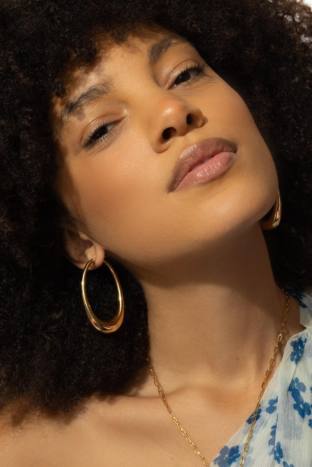 Elongated Oval Hoop Earrings-YELLOW GOLD-JEWELRYFINE JEWELEARRING-LISA NIK