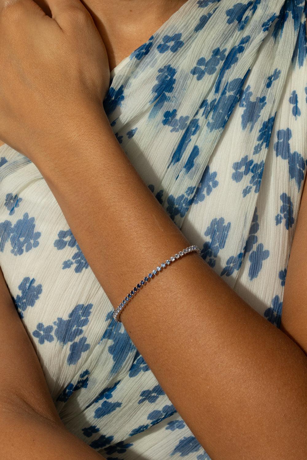 Blue Sapphire Ombre Bracelet - White Gold-WHITE GOLD-JEWELRYFINE JEWELBRACELET O-LISA NIK