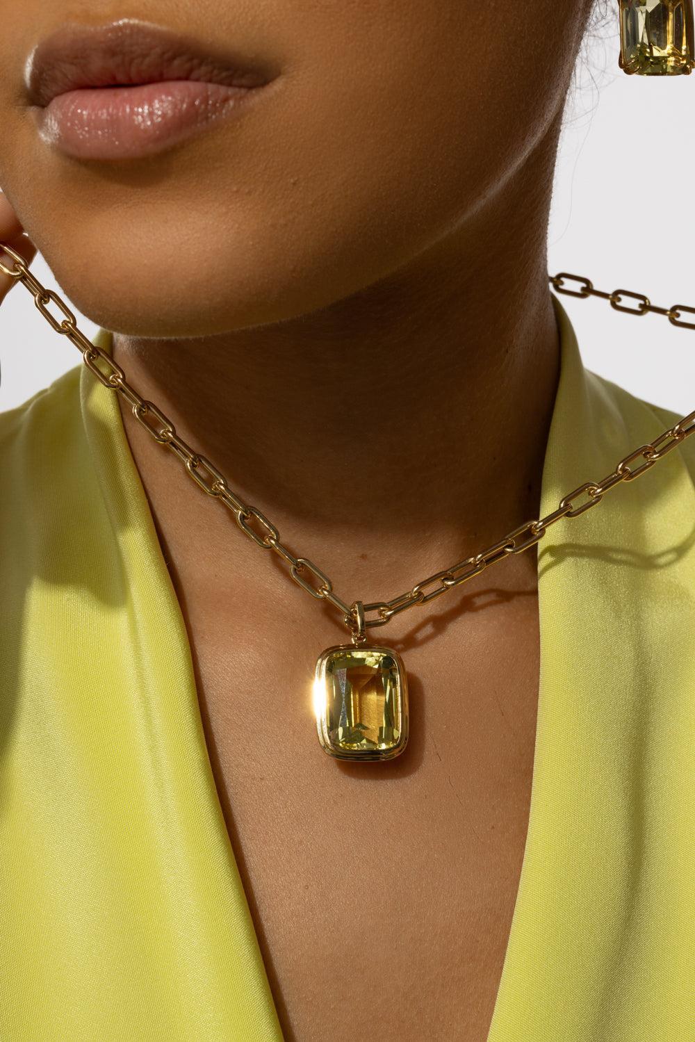 Lemon Quartz Cushion Cut Manhattan Necklace-YELLOW GOLD-18-JEWELRYFINE JEWELNECKLACE O-GOSHWARA