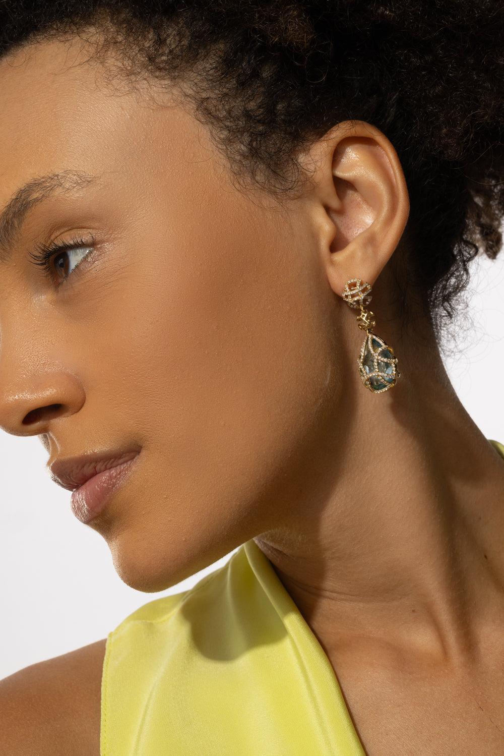 Blue Topaz Teardrop Cage Freedom Earrings-YELLOW GOLD-JEWELRYFINE JEWELEARRING-GOSHWARA