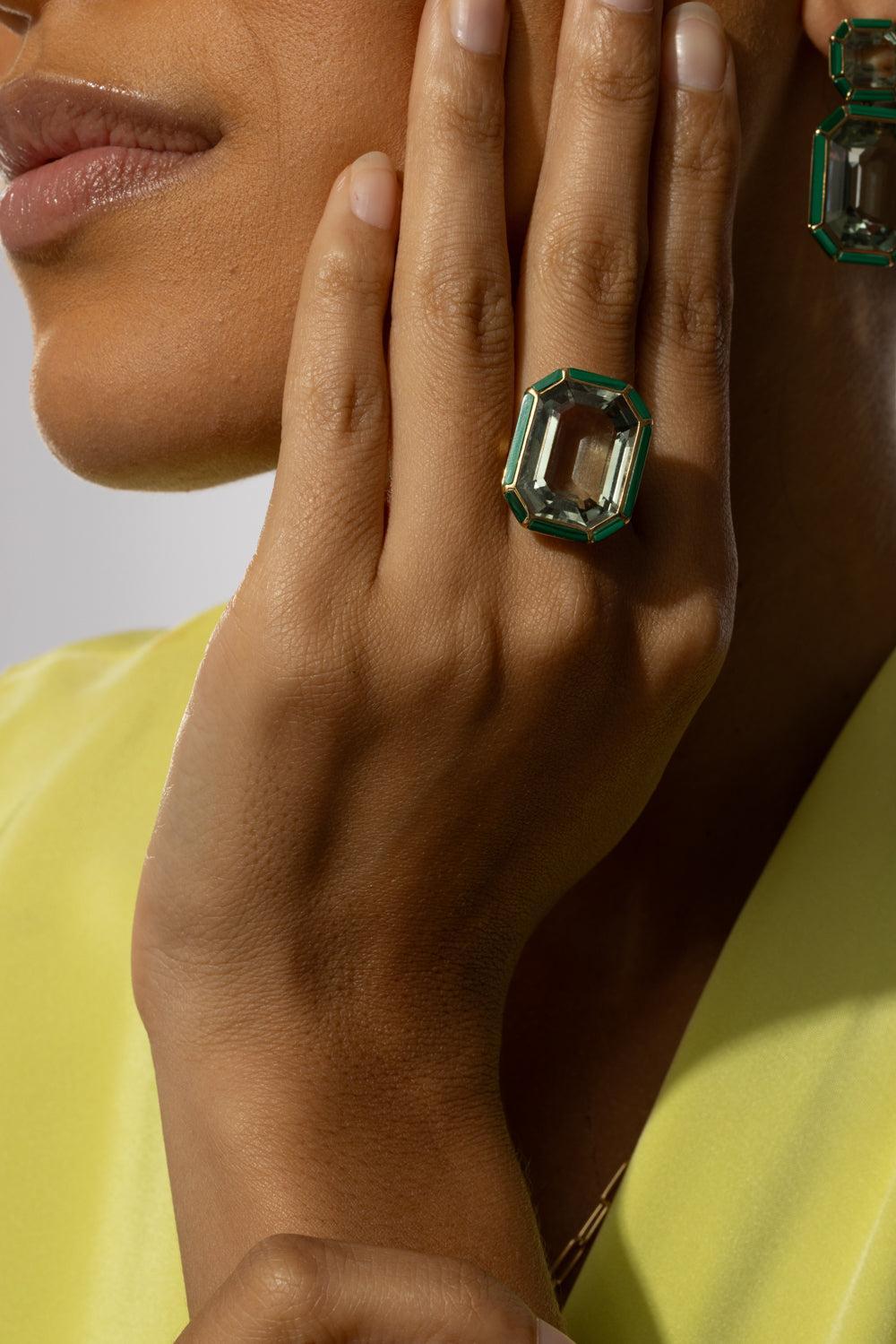 Malachite Prasiolite Melange Ring-YELLOW GOLD-7-JEWELRYFINE JEWELRING-GOSHWARA