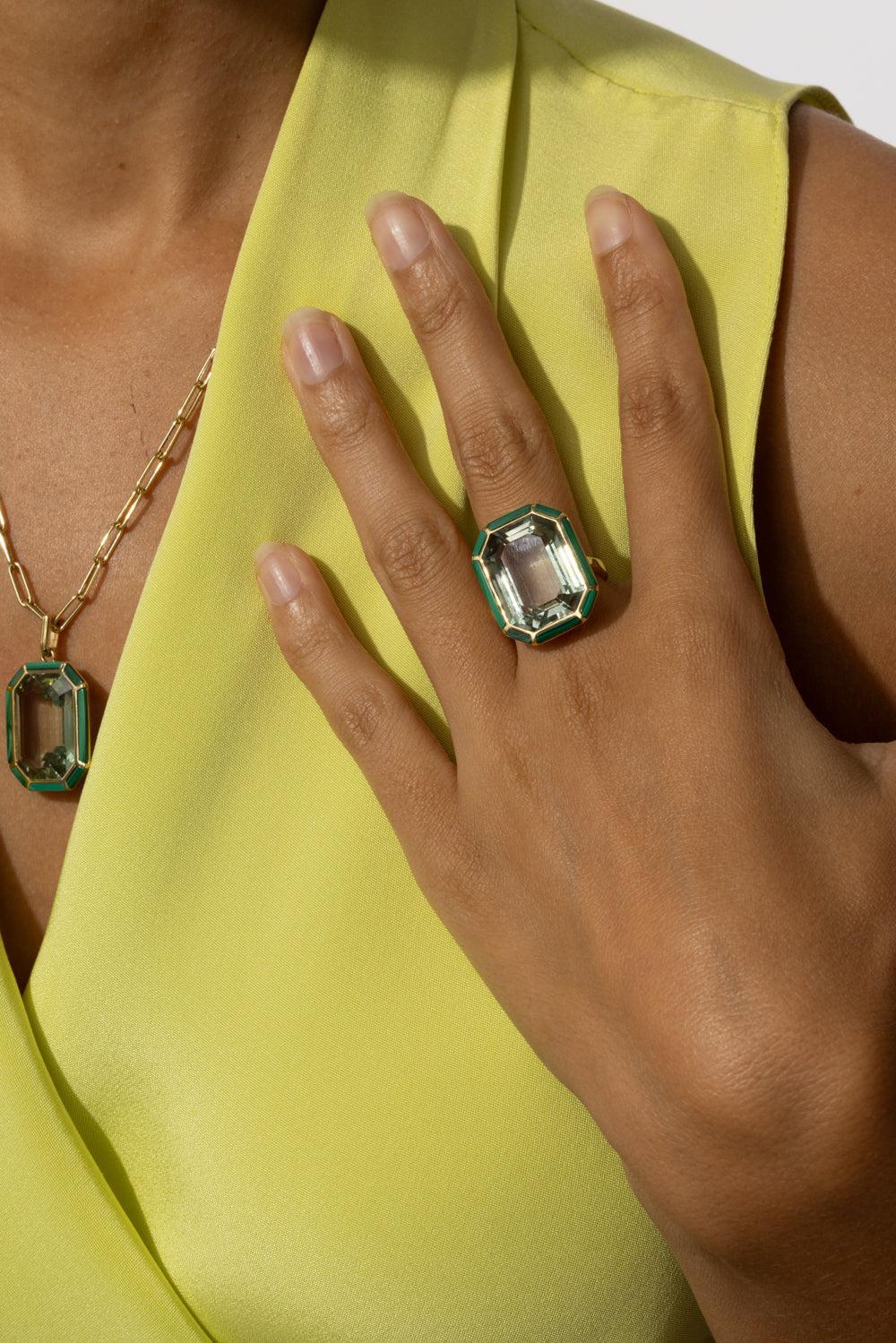 Malachite Prasiolite Melange Ring-YELLOW GOLD-7-JEWELRYFINE JEWELRING-GOSHWARA