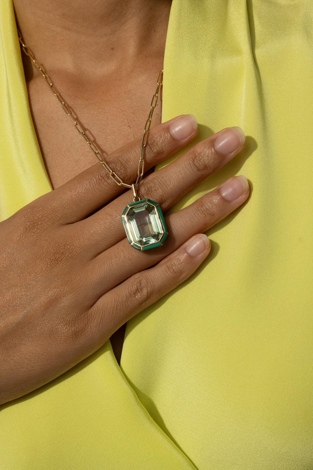 Malachite Prasiolite Melange Necklace-YELLOW GOLD-18-JEWELRYFINE JEWELNECKLACE O-GOSHWARA