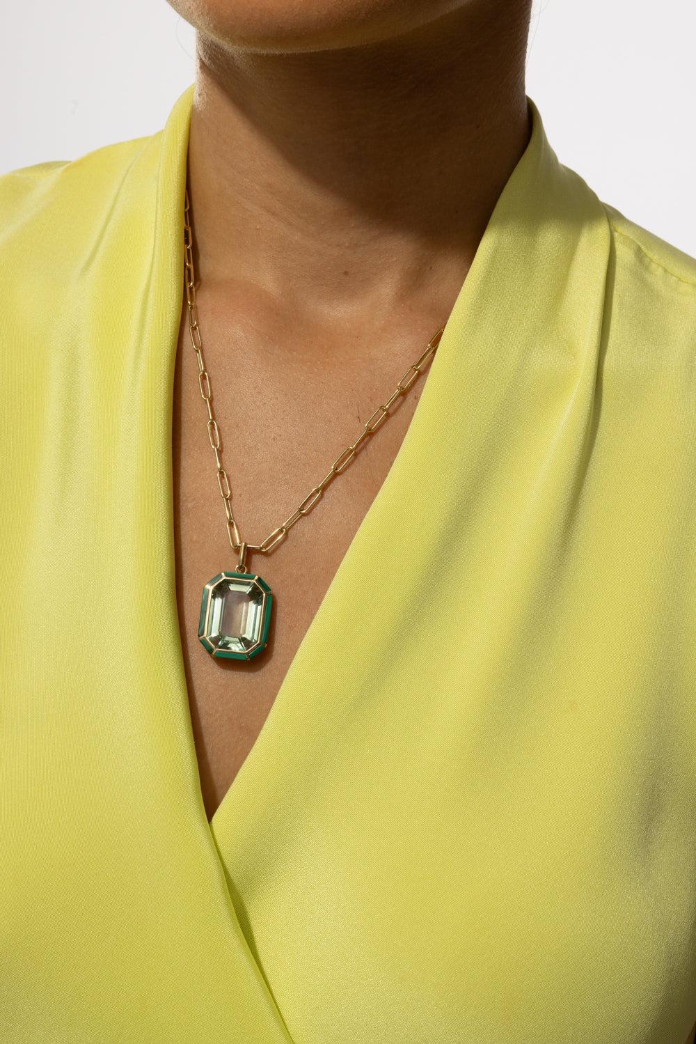 Malachite Prasiolite Melange Necklace-YELLOW GOLD-18-JEWELRYFINE JEWELNECKLACE O-GOSHWARA