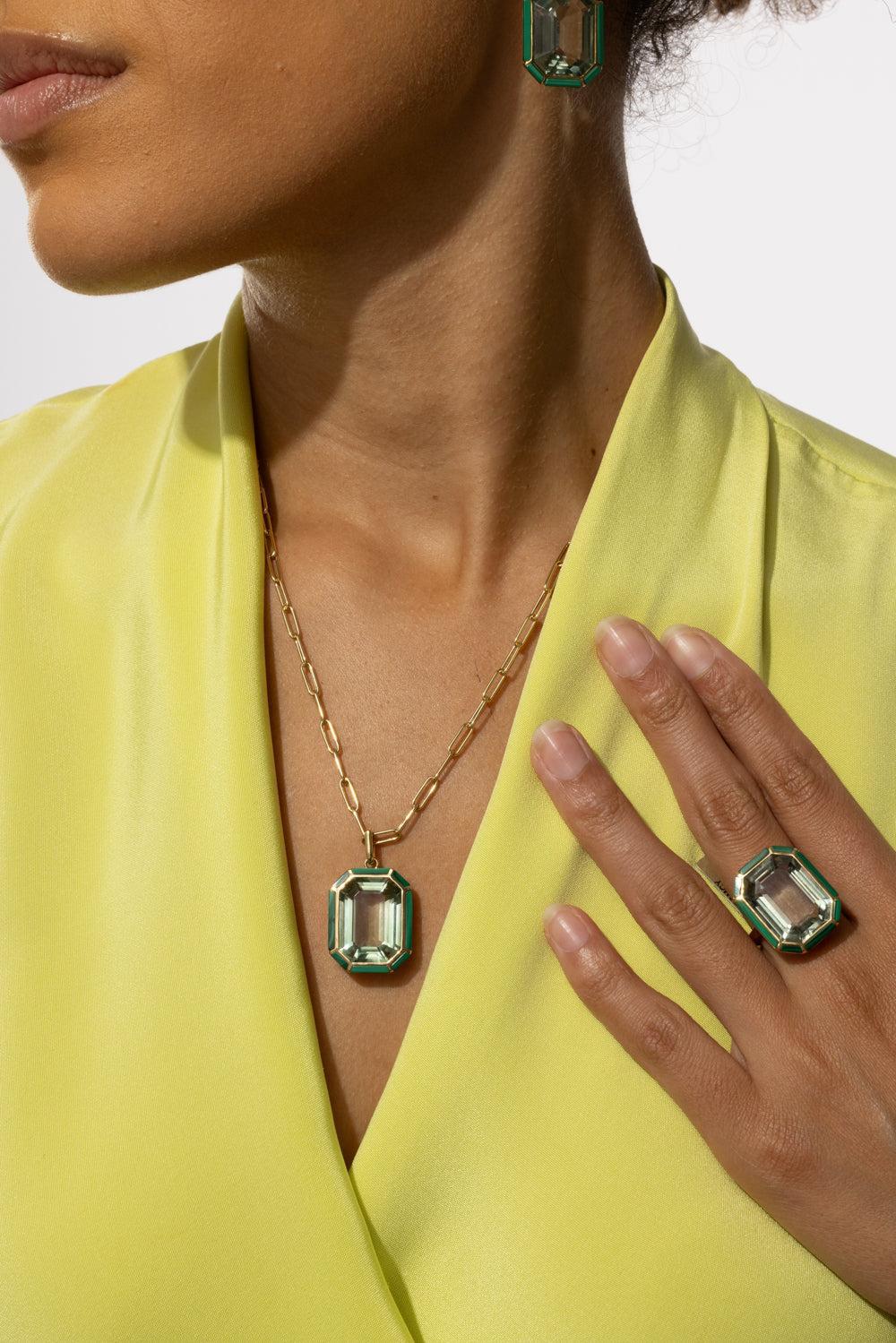 Malachite Prasiolite Melange Necklace-YELLOW GOLD-18-JEWELRYFINE JEWELNECKLACE O-GOSHWARA