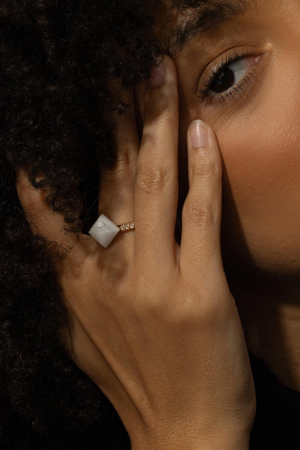 White Black Onyx Diamond Piramide Ring-YELLOW GOLD-JEWELRYFINE JEWELRING-ALETTO BROTHERS