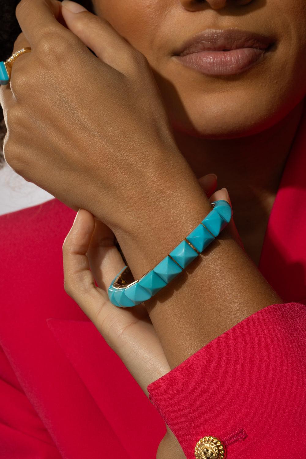 Diamond Lock Piramide Turquoise Bracelet-YELLOW GOLD-JEWELRYFINE JEWELBRACELET O-ALETTO BROTHERS