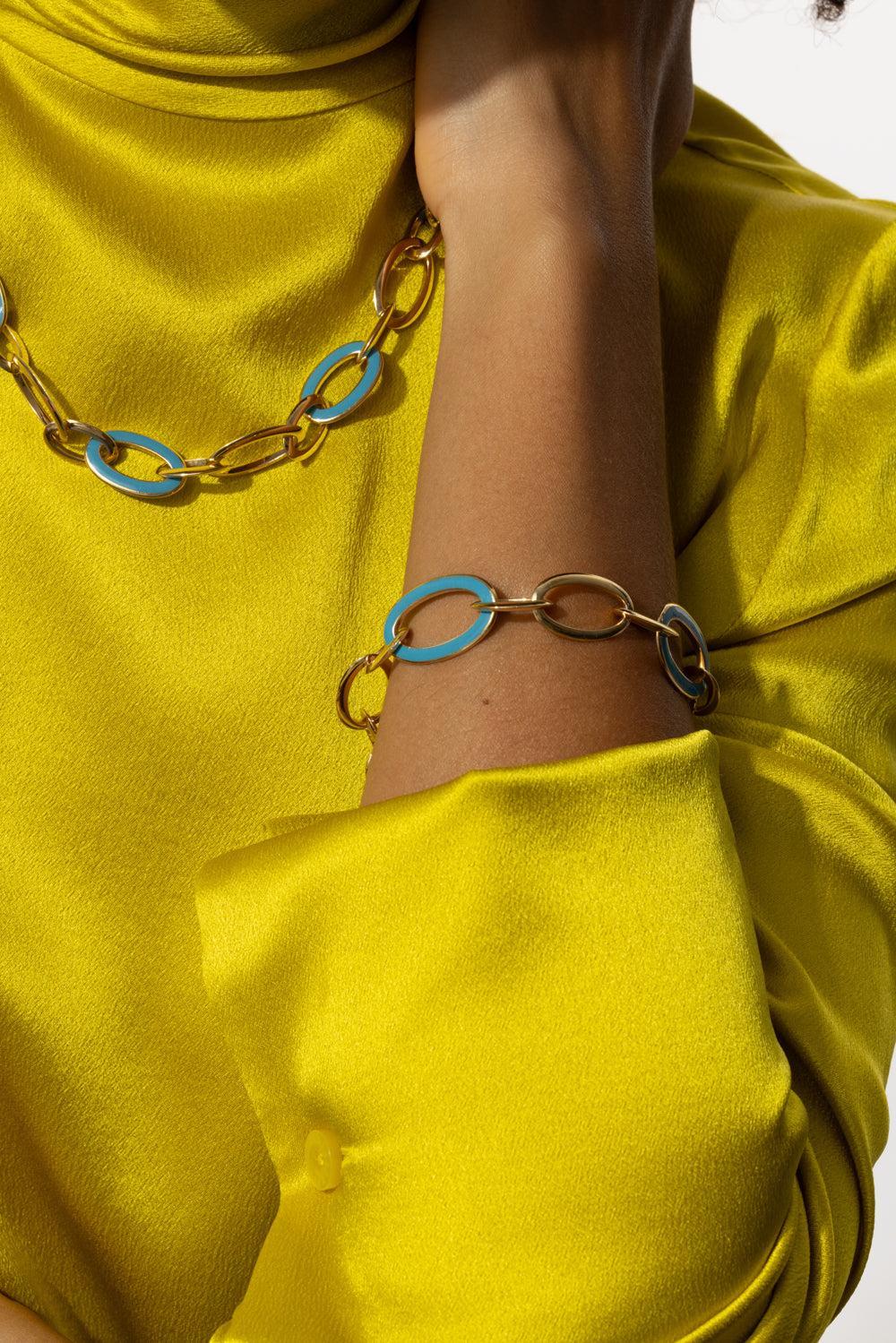 Blue Enamel Capri Bracelet-YELLOW GOLD-JEWELRYFINE JEWELBRACELET O-ALETTO BROTHERS