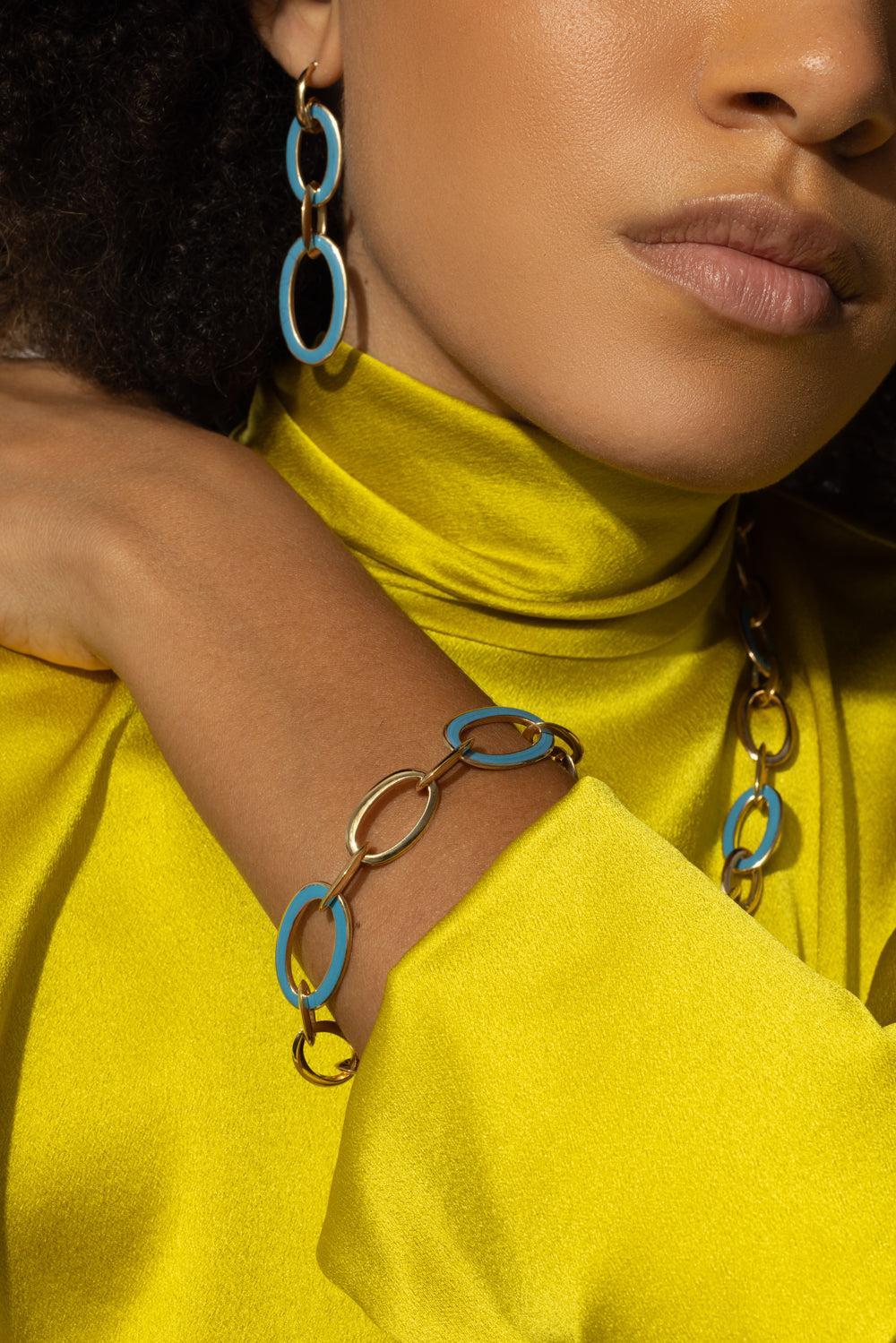 Blue Enamel Capri Bracelet-YELLOW GOLD-JEWELRYFINE JEWELBRACELET O-ALETTO BROTHERS