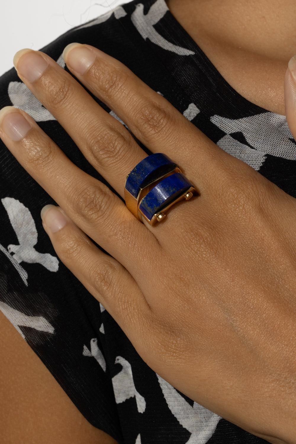 Lapis Doppio Arco Ring-YELLOW GOLD-JEWELRYFINE JEWELRING-ALETTO BROTHERS