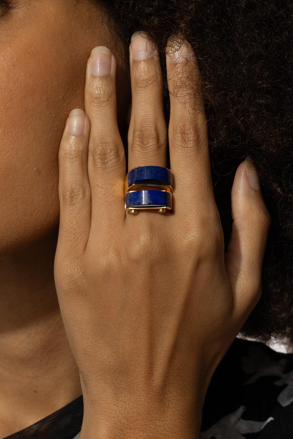 Lapis Doppio Arco Ring-YELLOW GOLD-JEWELRYFINE JEWELRING-ALETTO BROTHERS
