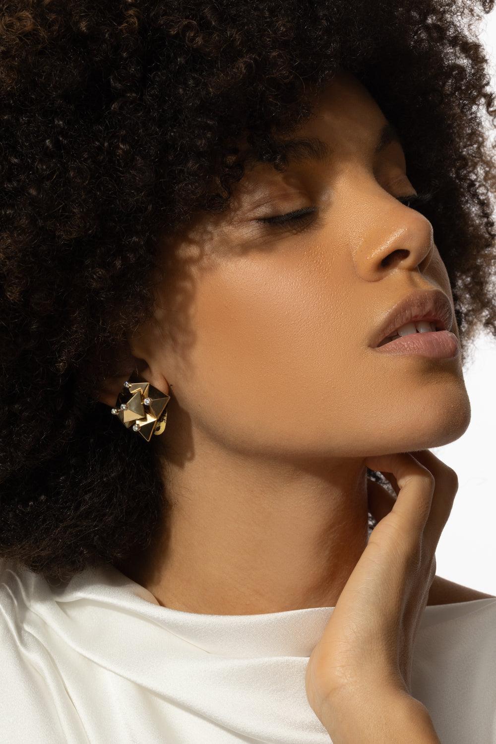 Diamond Piramide Doppia Earrings-YELLOW GOLD-JEWELRYFINE JEWELEARRING-ALETTO BROTHERS