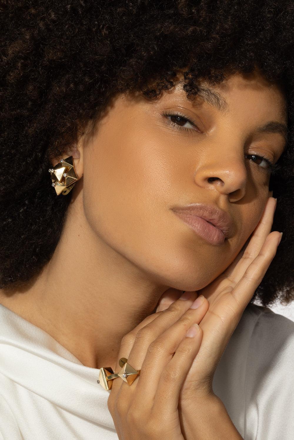 Diamond Piramide Doppia Earrings-YELLOW GOLD-JEWELRYFINE JEWELEARRING-ALETTO BROTHERS