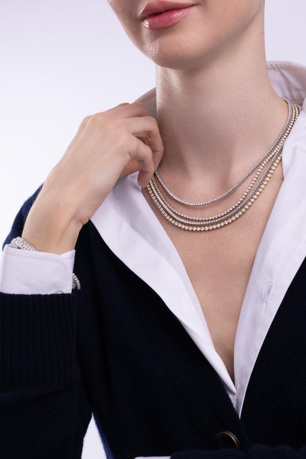 Lab-Grown Diamond Three Prong Tennis Necklace - 6ct - White Gold-WHITE GOLD-18-JEWELRYFINE JEWELNECKLACE O-WITH LOVE TRAVEL