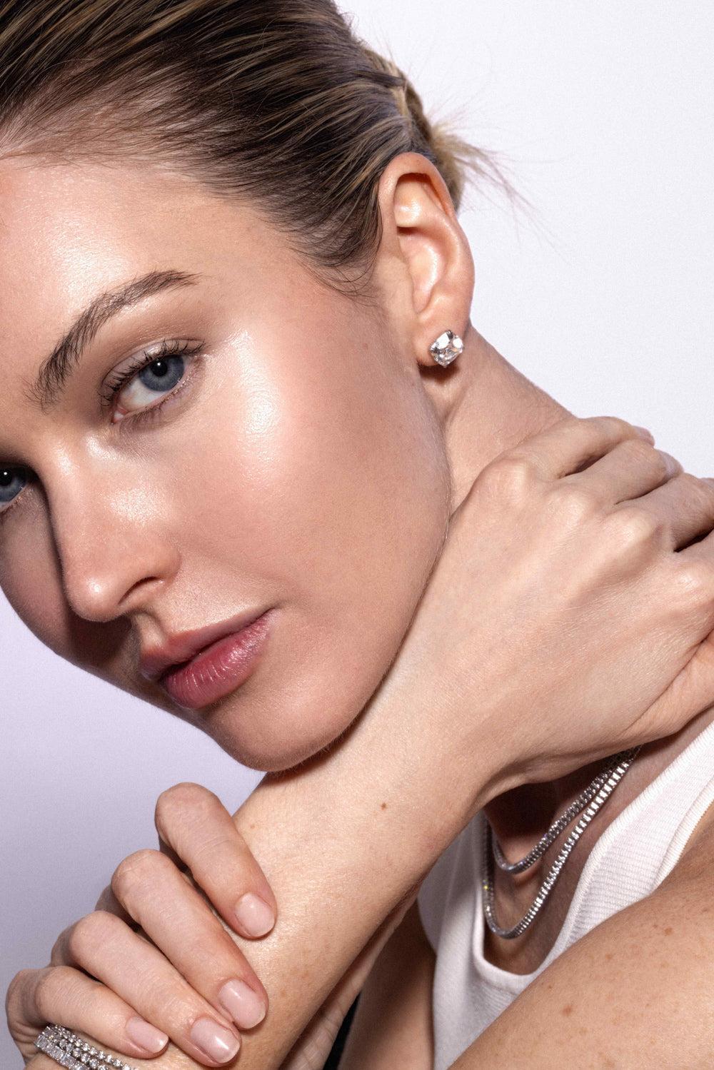 Lab-Grown Diamond Old Mine Prong Stud Earrings - 6ct - White Gold-WHITE GOLD-JEWELRYFINE JEWELEARRING-WITH LOVE TRAVEL