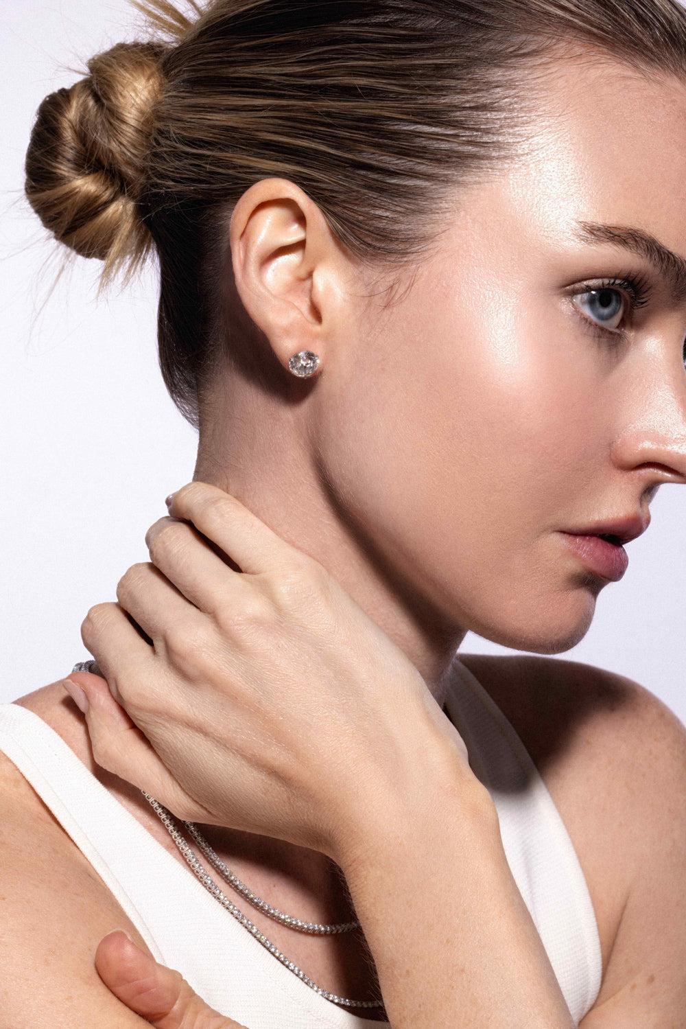 Lab-Grown Diamond Martini Prong Stud Earrings - 4ct - White Gold-WHITE GOLD-JEWELRYFINE JEWELEARRING-WITH LOVE TRAVEL