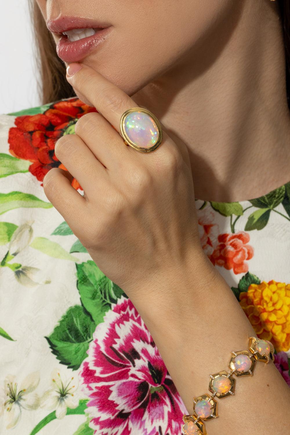 Oval Opal Manhattan Ring-YELLOW GOLD-6.75-JEWELRYFINE JEWELRING-GOSHWARA