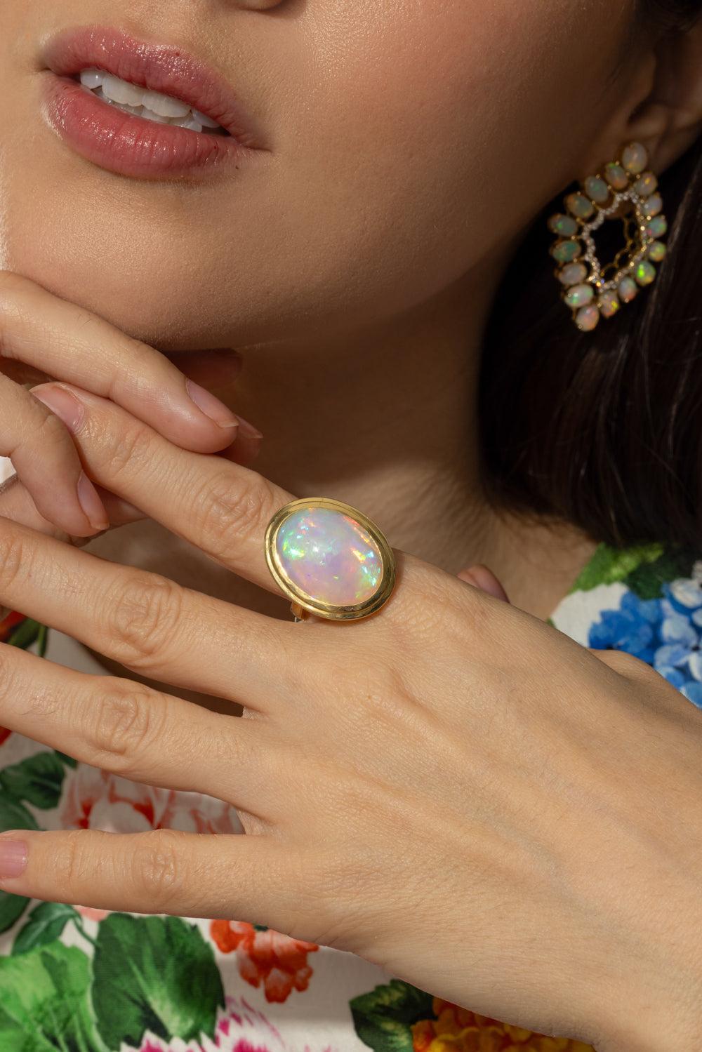 Oval Opal Manhattan Ring-YELLOW GOLD-6.75-JEWELRYFINE JEWELRING-GOSHWARA