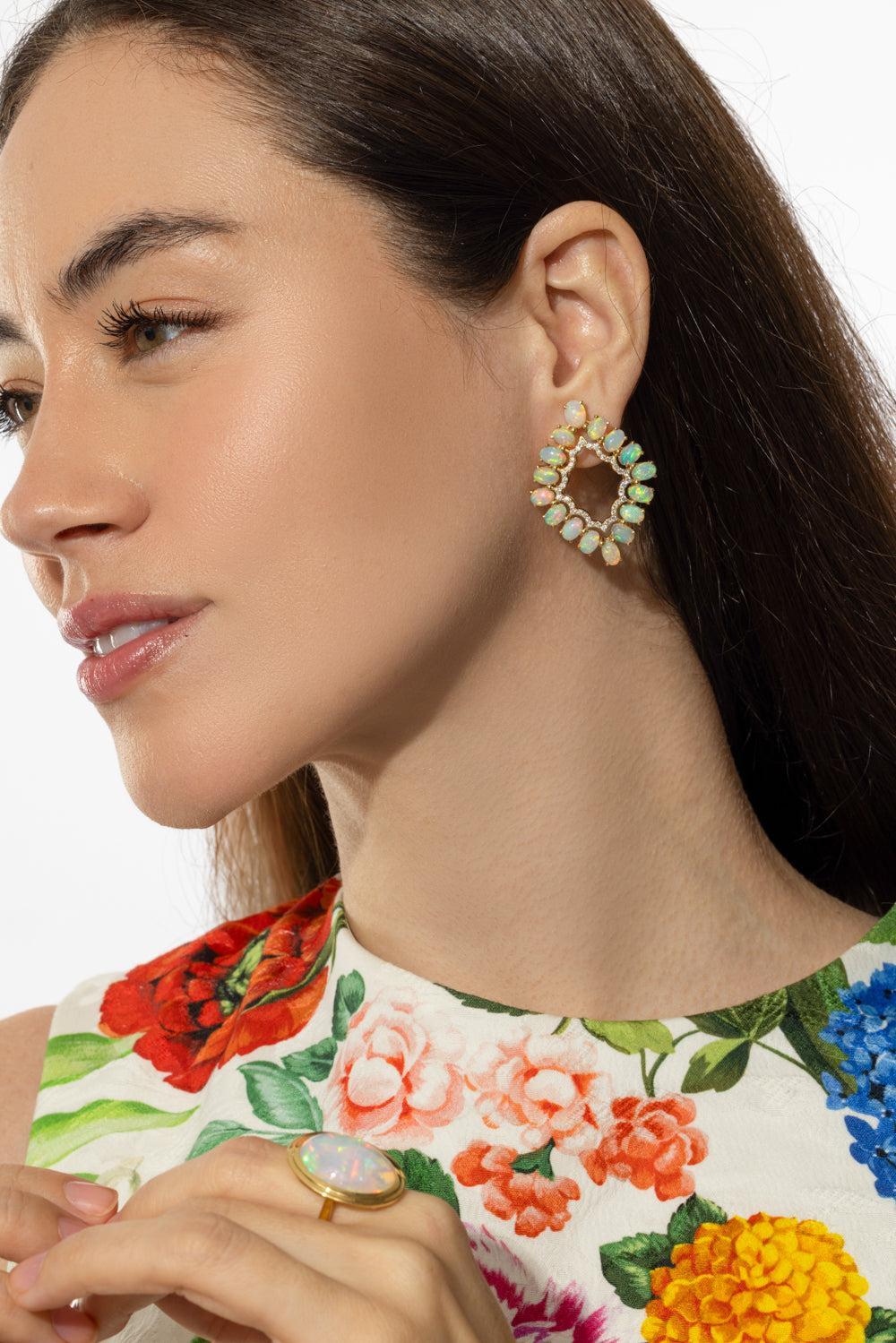 Opal Diamond G-One Kite Earrings-YELLOW GOLD-JEWELRYFINE JEWELEARRING-GOSHWARA