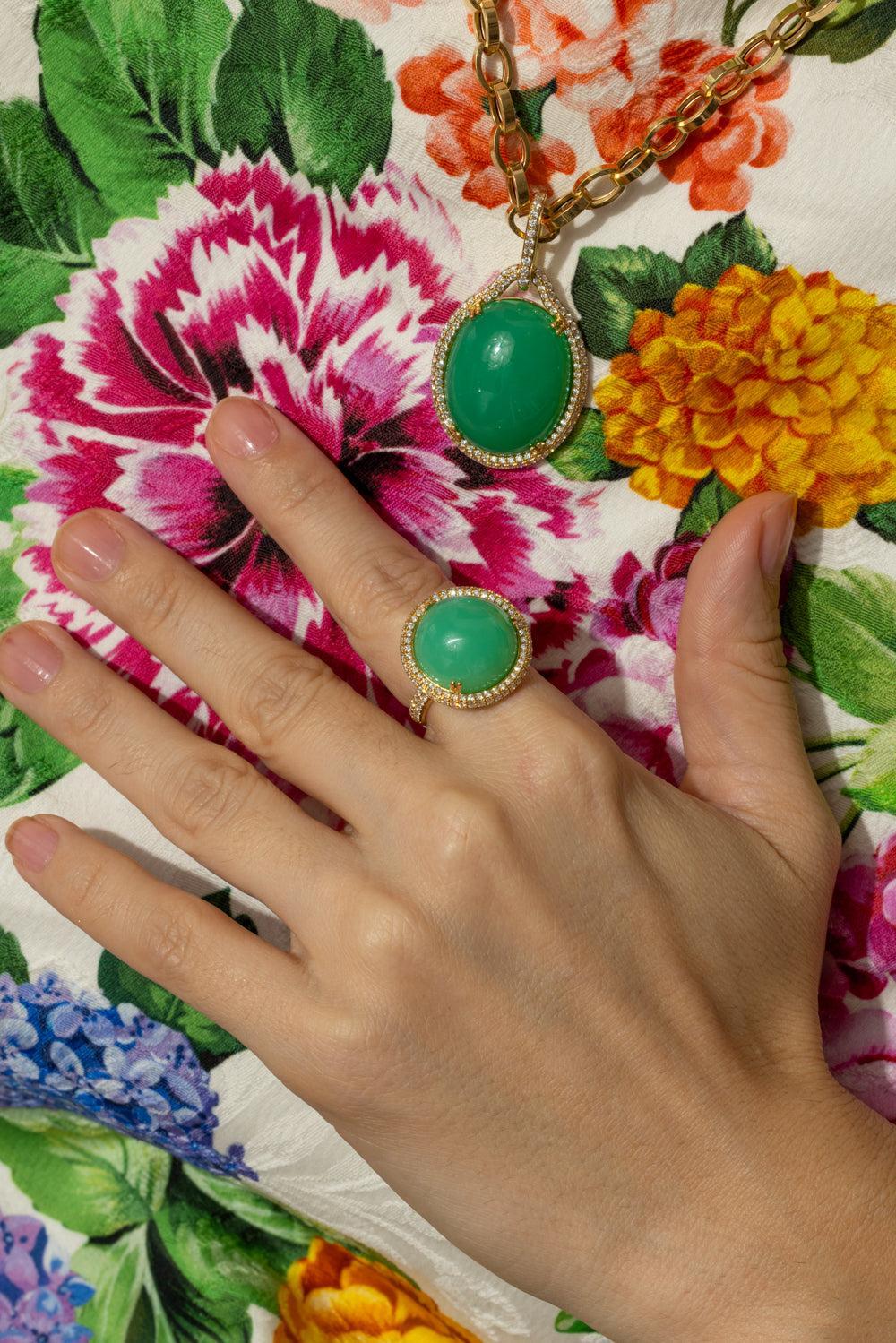 Chrysoprase Round Cut G-One Ring-YELLOW GOLD-6.5-JEWELRYFINE JEWELRING-GOSHWARA