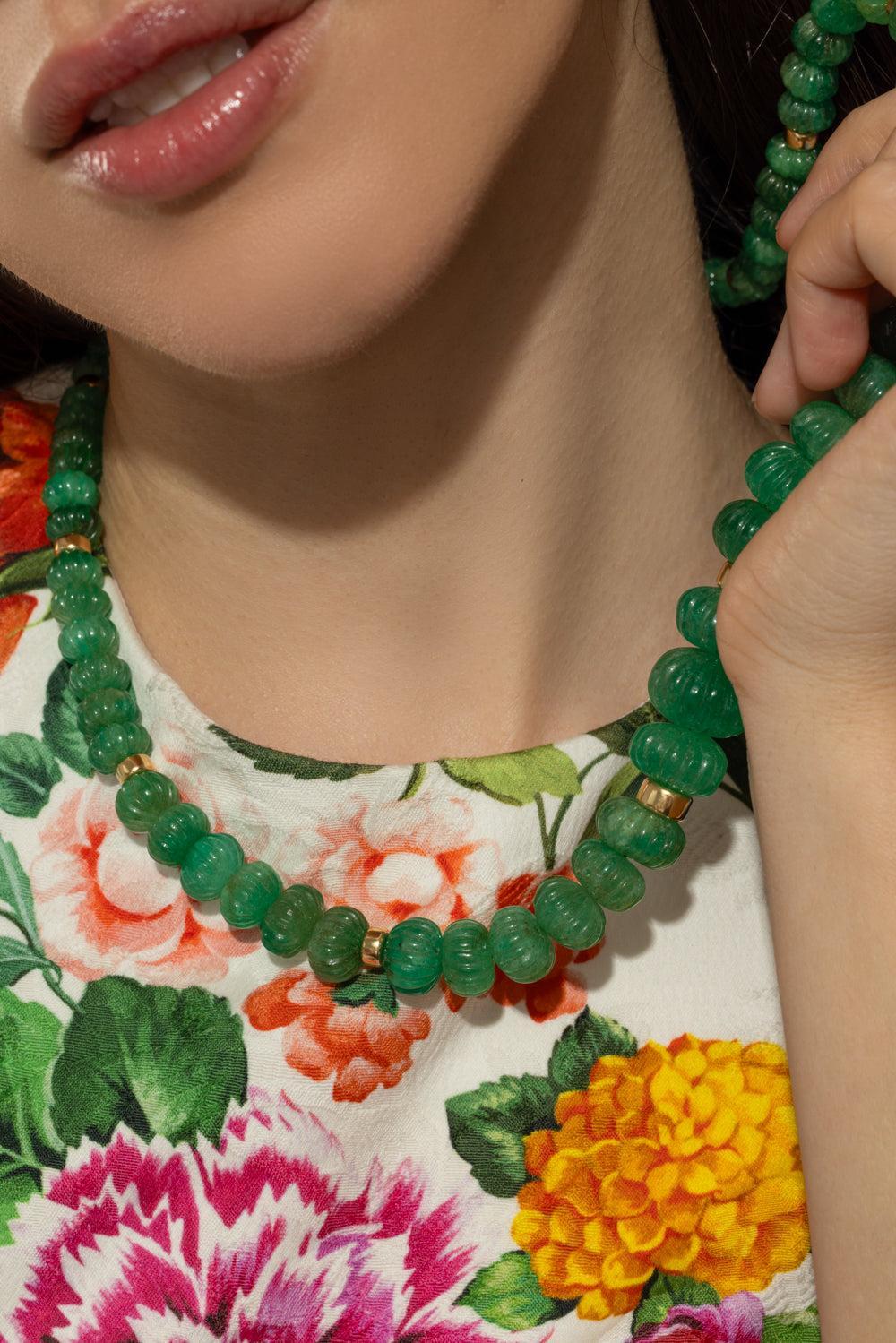 Emerald Fluted Beads G-One Necklace-YELLOW GOLD-22-JEWELRYFINE JEWELNECKLACE O-GOSHWARA
