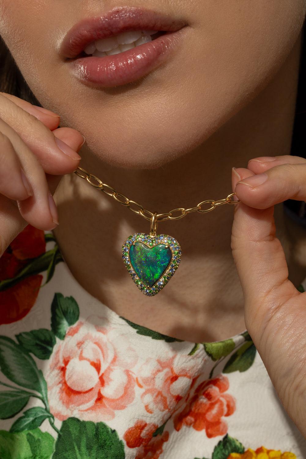 Opal Heart G-One Necklace-YELLOW GOLD-18-JEWELRYFINE JEWELNECKLACE O-GOSHWARA