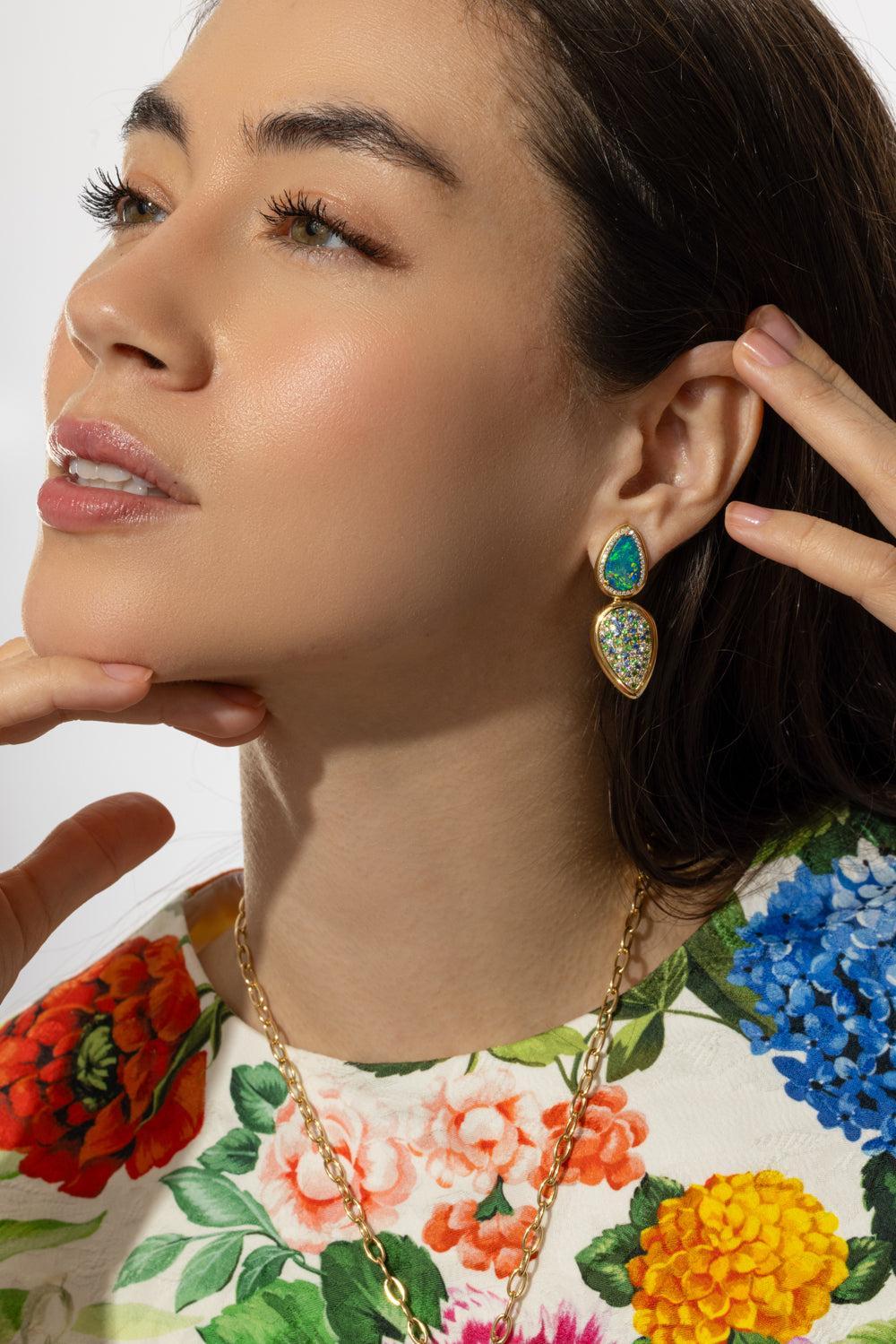 Opal Sapphire G-One Earrings-YELLOW GOLD-JEWELRYFINE JEWELEARRING-GOSHWARA