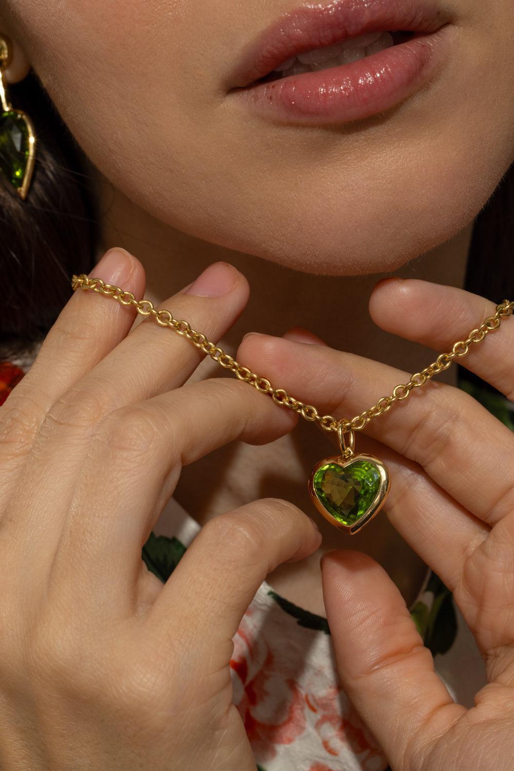 Peridot Heart G-One Necklace-YELLOW GOLD-18-JEWELRYFINE JEWELNECKLACE O-GOSHWARA