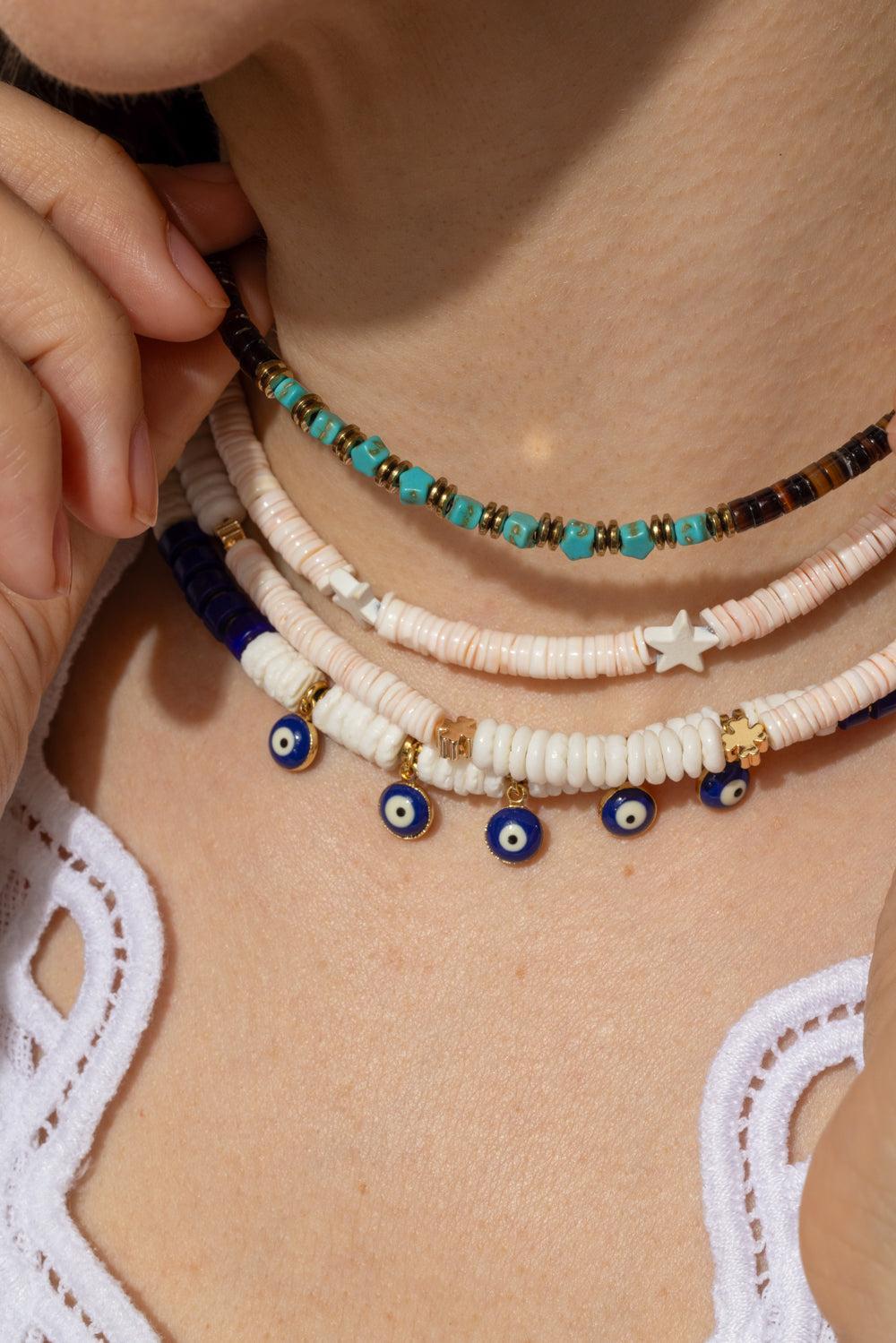 Brown Turquoise Beaded Necklace-BROWN/BLUE-JEWELRYBOUTIQUENECKLACE O-HIJAS DE PUKA
