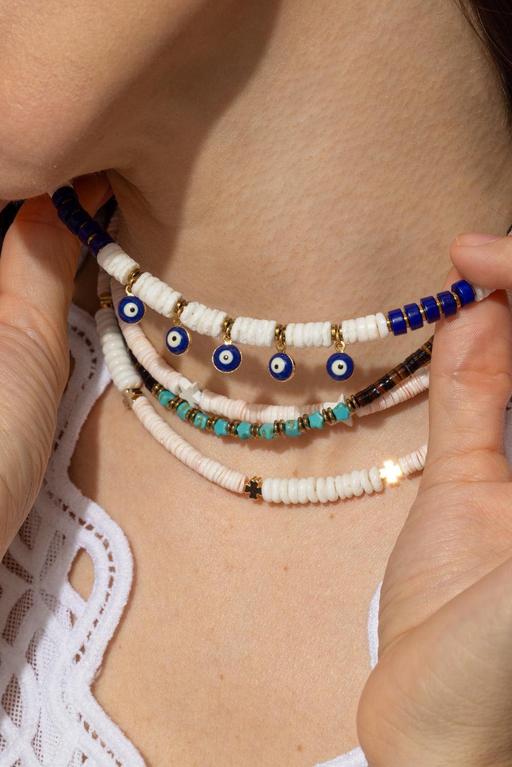White Shell Evil Eye Necklace-WHITE-JEWELRYBOUTIQUENECKLACE O-HIJAS DE PUKA